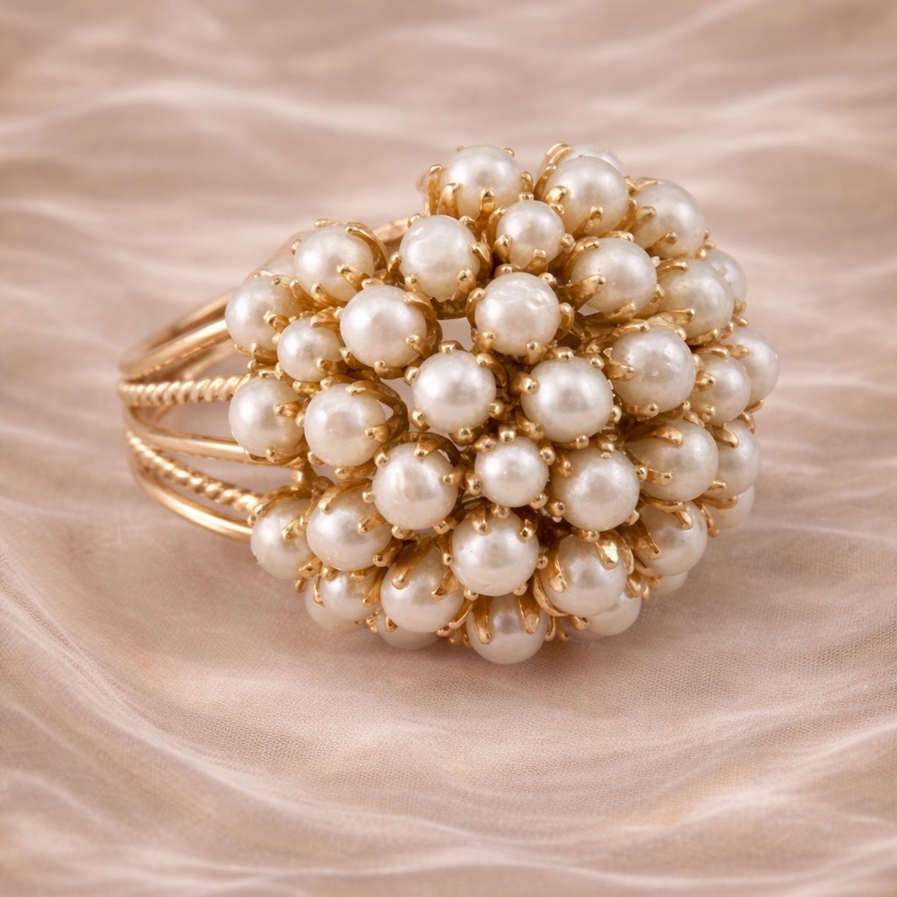 Gold Pearl Cluster Cocktail Ring - Women Jewelry